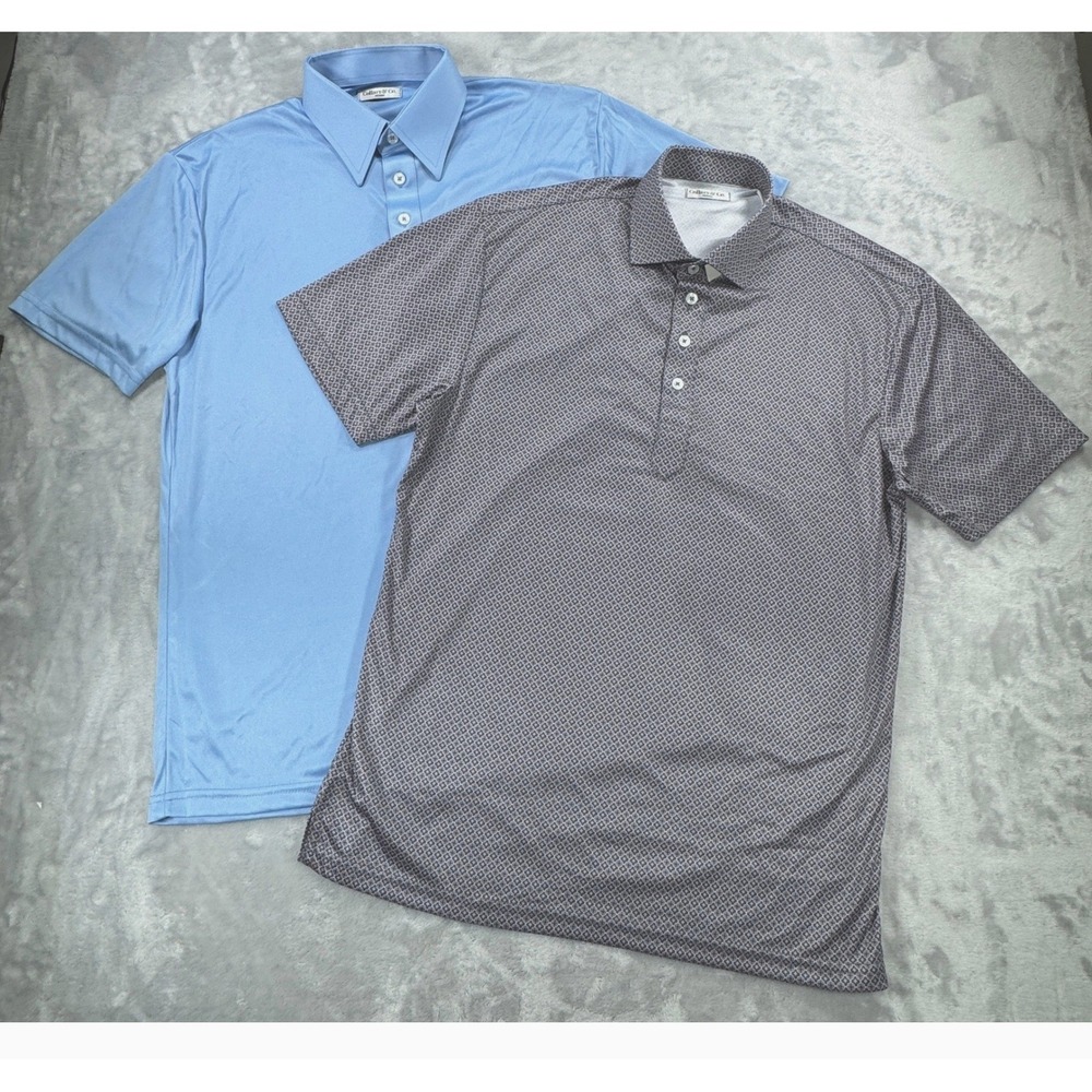 COLLARS & CO. Dress Collar Polo Shirt Lot of 2 Mens M Solid AOP Short Sleeve